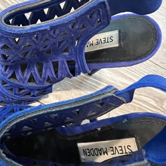 STEVE MADDEN Bratt Cut Out Suede Stilettos 6 Cobalt Blue 5.5" Heel Slingback - Picture 6 of 8